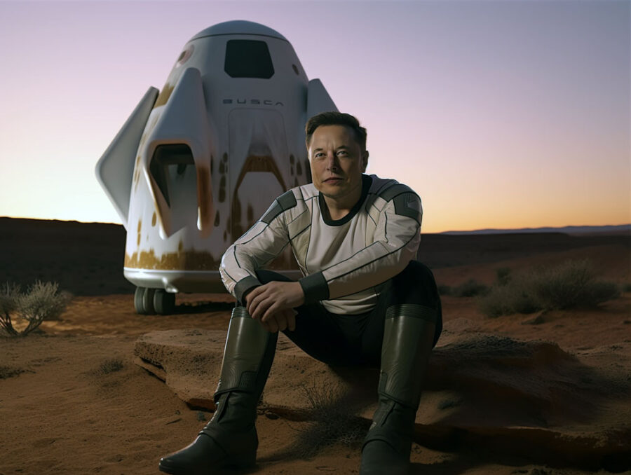 Elon Musk on Mars near a spacecraft